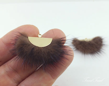 Brown, 26mm Mink Fur Fan Cap Pendant, ECT0034