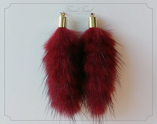 Burgundy, 45mm Mink Fur Tassel Pendant, ECT0163