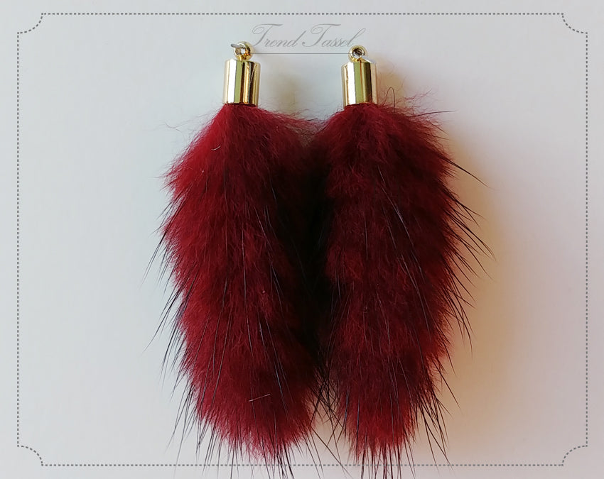 Burgundy, 45mm Mink Fur Tassel Pendant, ECT0163