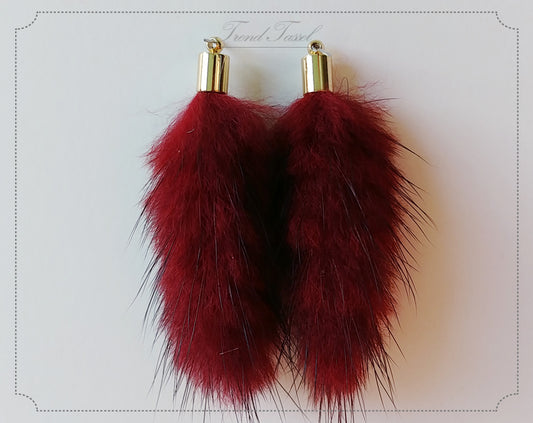 Burgundy, 45mm Mink Fur Tassel Pendant, ECT0163