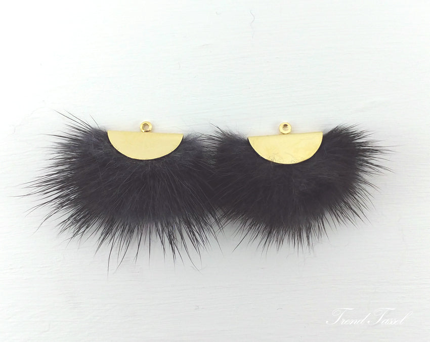 Charcoal, 26mm Mink Fur Fan Cap Pendant, ECT0034