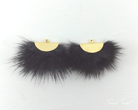 Charcoal, 26mm Mink Fur Fan Cap Pendant, ECT0034