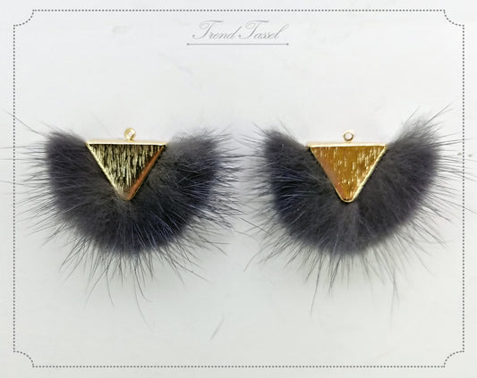 Charcoal, 50mm Chubby Mink Fur Triangle PomPom, ECT0166