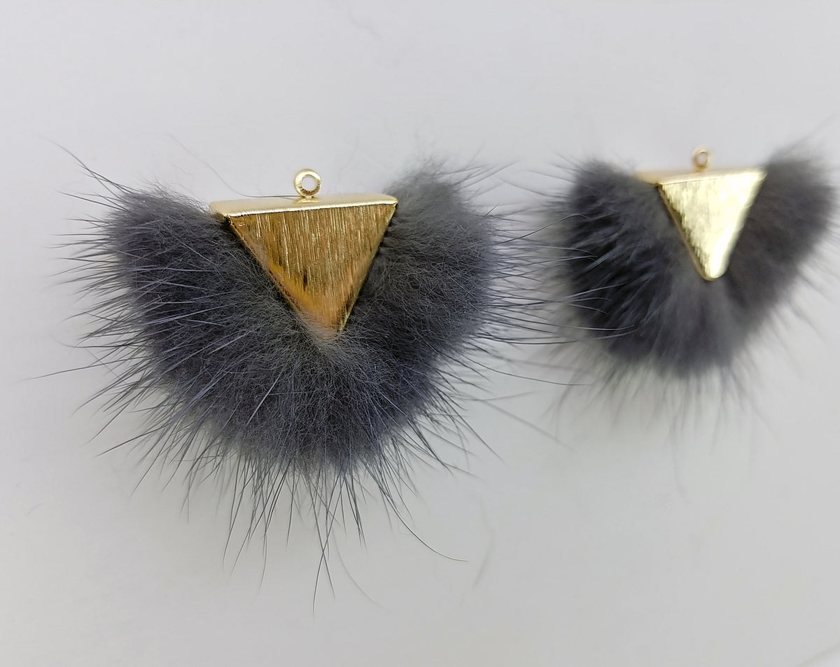 Charcoal, 50mm Chubby Mink Fur Triangle PomPom, ECT0166