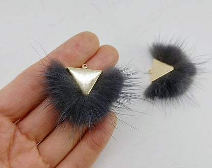 Gray, 50mm Chubby Mink Fur Triangle PomPom, ECT0166