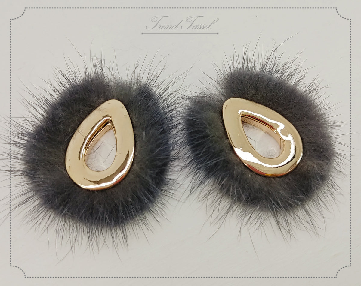 Charcoal, 52mm Teardrop Mink Fur Pendant, ECT0165
