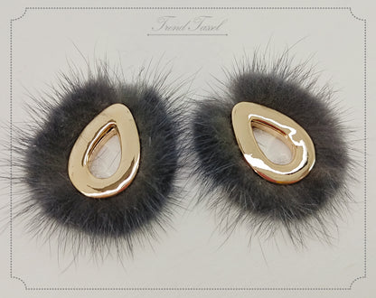 Charcoal, 52mm Teardrop Mink Fur Pendant, ECT0165