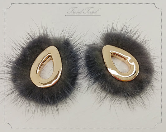Charcoal, 52mm Teardrop Mink Fur Pendant, ECT0165