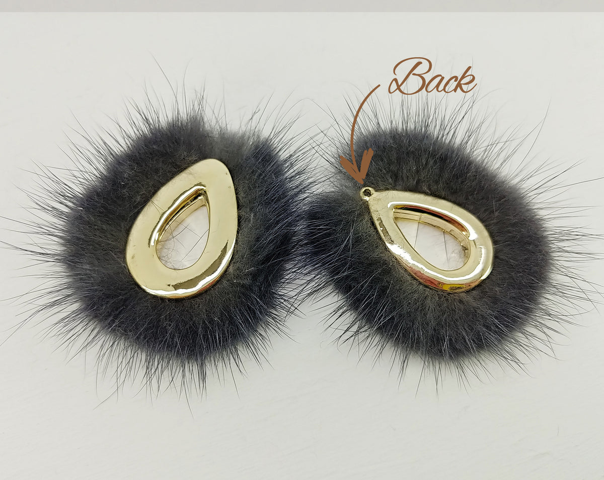 Charcoal, 52mm Teardrop Mink Fur Pendant, ECT0165