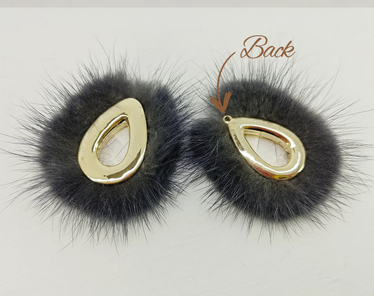 Charcoal, 52mm Teardrop Mink Fur Pendant, ECT0165