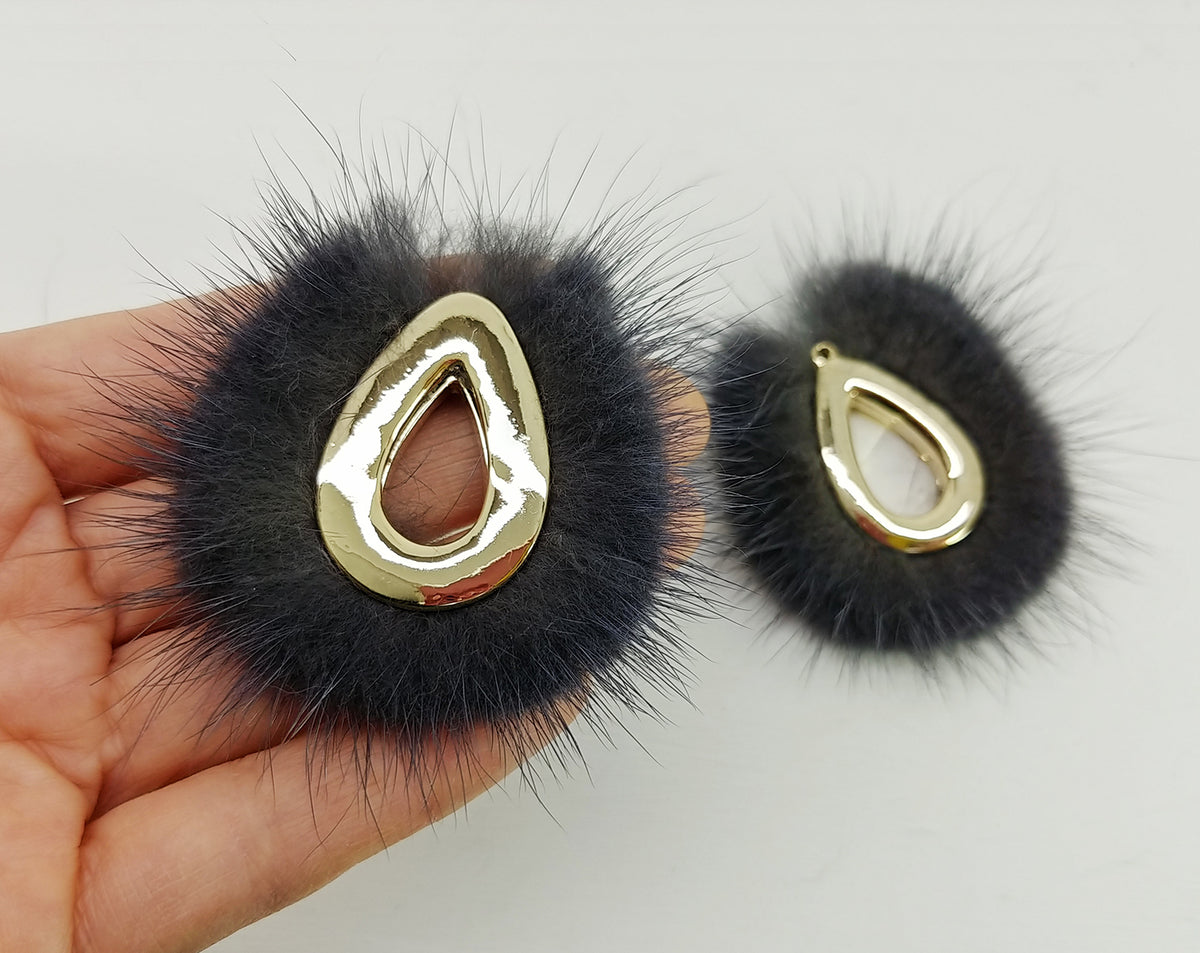 Charcoal, 52mm Teardrop Mink Fur Pendant, ECT0165