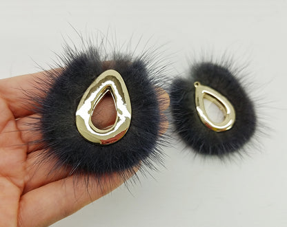 Charcoal, 52mm Teardrop Mink Fur Pendant, ECT0165