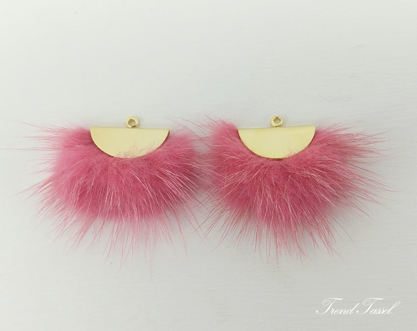 Coral, 26mm Mink Fur Fan Cap Pendant, ECT0034