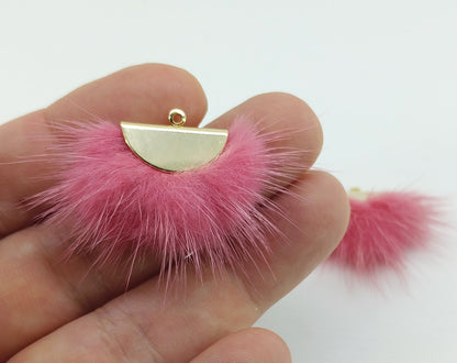 Coral, 26mm Mink Fur Fan Cap Pendant, ECT0034