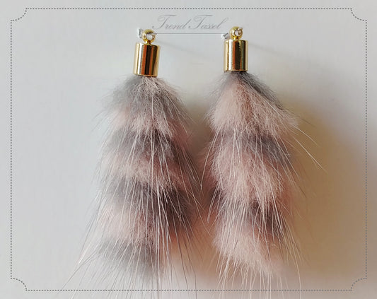 Pink & Gray, 45mm Mink Fur Tassel Pendant, ECT0163