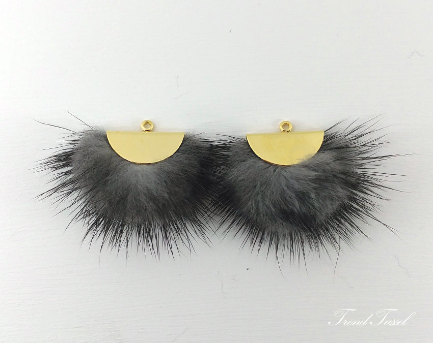 Gray, 26mm Mink Fur Fan Cap Pendant, ECT0034