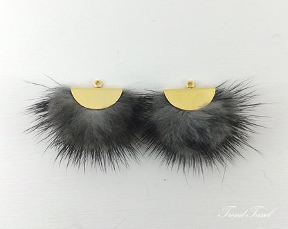 Gray, 26mm Mink Fur Fan Cap Pendant, ECT0034