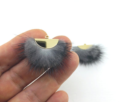Gray, 26mm Mink Fur Fan Cap Pendant, ECT0034
