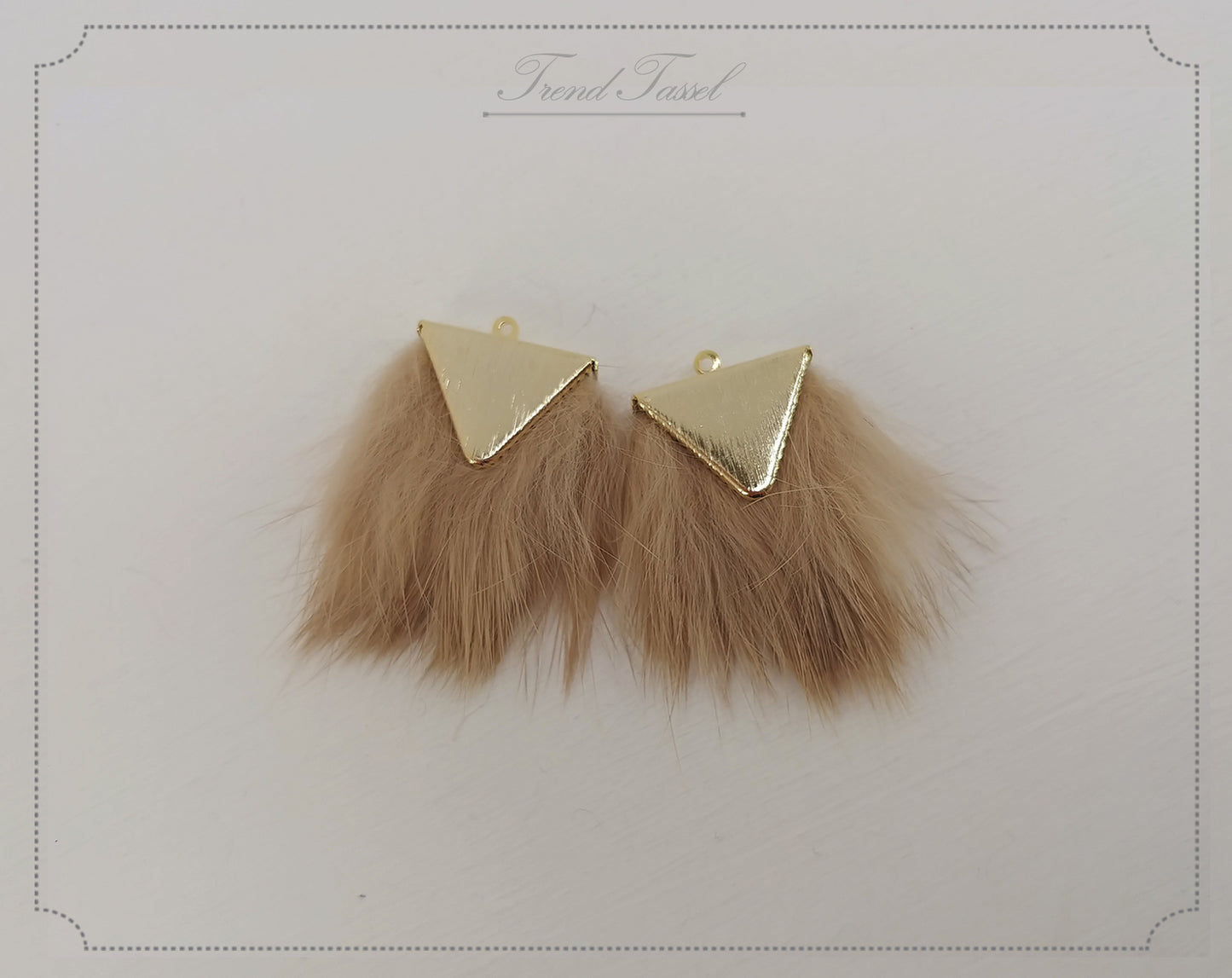 Dark Beige, 45mm Rabbit Fur Triangle Pendant, ECT0167