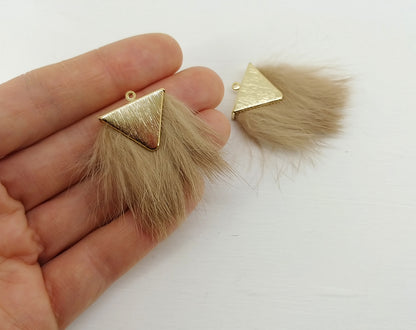 Dark Beige, 45mm Rabbit Fur Triangle Pendant, ECT0167