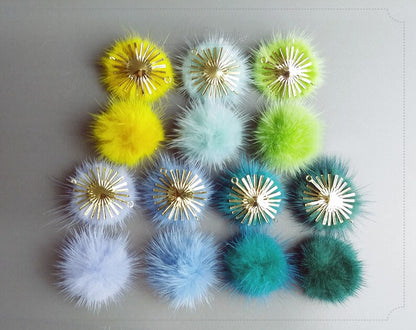 (connector) Yellow Green, 30mm Natural Genuine Mink PomPom Ball, ECT0086