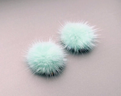 (connector) Yellow Green, 30mm Natural Genuine Mink PomPom Ball, ECT0086