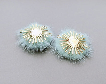 (connector) Yellow Green, 30mm Natural Genuine Mink PomPom Ball, ECT0086
