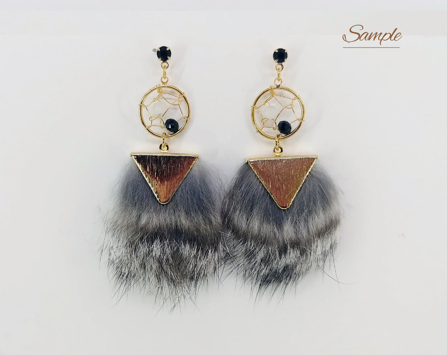 Dark Beige, 45mm Rabbit Fur Triangle Pendant, ECT0167