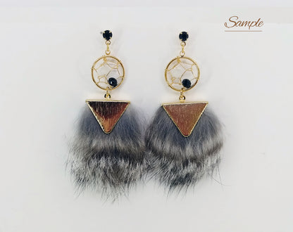 Dark Beige, 45mm Rabbit Fur Triangle Pendant, ECT0167