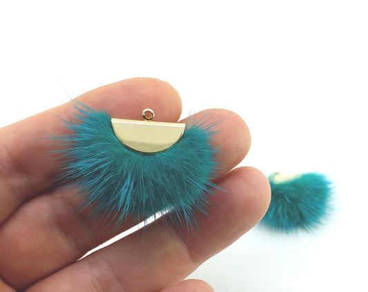 Green, 26mm Mink Fur Fan Pendant, ECT0034