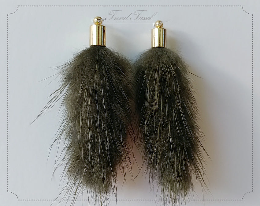 Khaki, 45mm Mink Fur Tassel Pendant, ECT0163