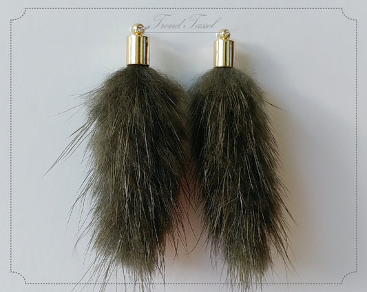 Khaki, 45mm Mink Fur Tassel Pendant, ECT0163