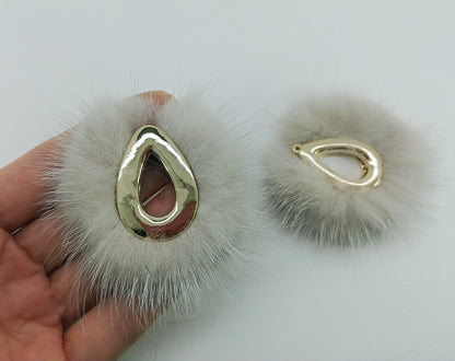 Milkgray, 52mm Teardrop Mink Fur Pendant, ECT0165