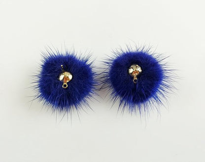 (brass stud) Purple Blue Gray, 30mm Natural Genuine Mink PomPom Post, ECT0009E