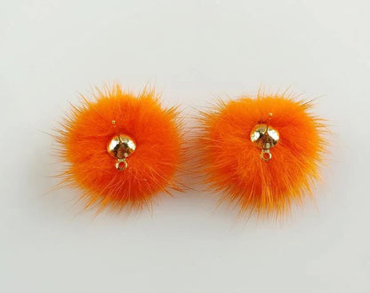 (brass stud) Orange Green, 30mm Natural Genuine Mink PomPom Post, ECT0009E