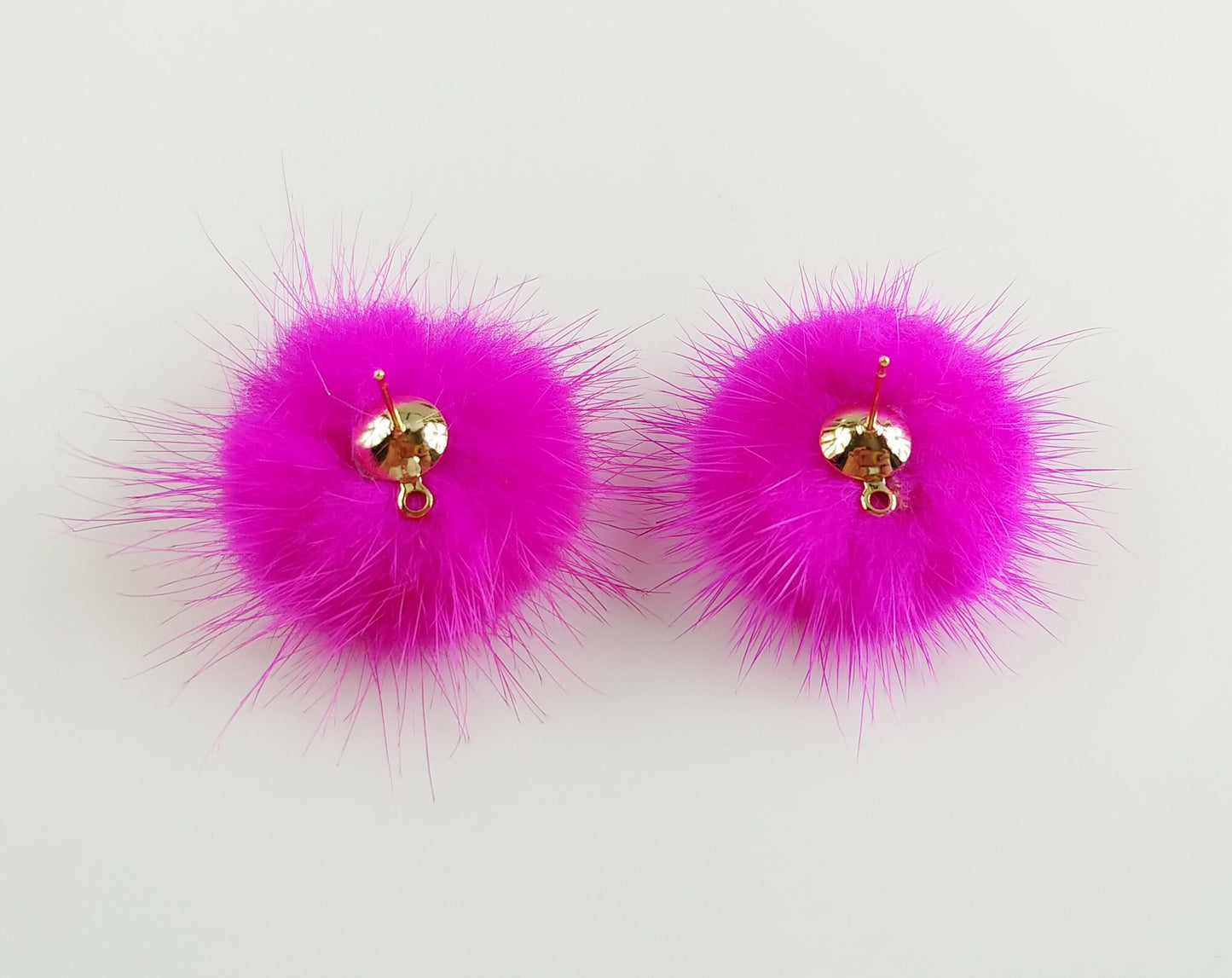 (brass stud) Pink Red, 30mm Natural Genuine Mink PomPom Post, ECT0009E