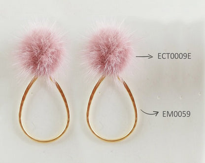 (brass stud) Purple Blue Gray, 30mm Natural Genuine Mink PomPom Post, ECT0009E