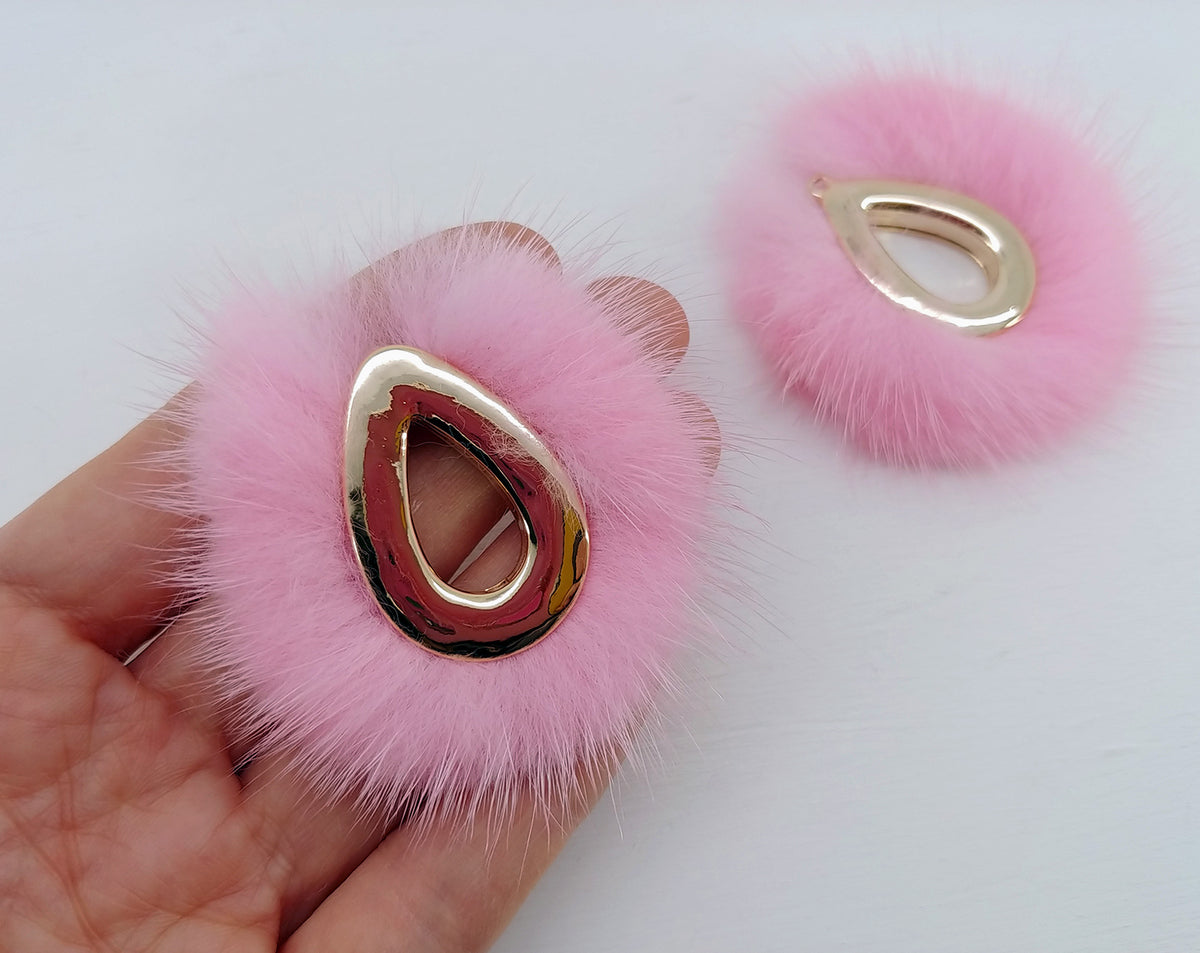 Pink, 52mm Teardrop Mink Fur Pendant, ECT0165