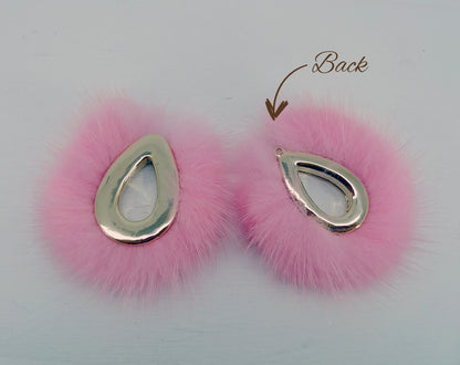 Pink, 52mm Teardrop Mink Fur Pendant, ECT0165