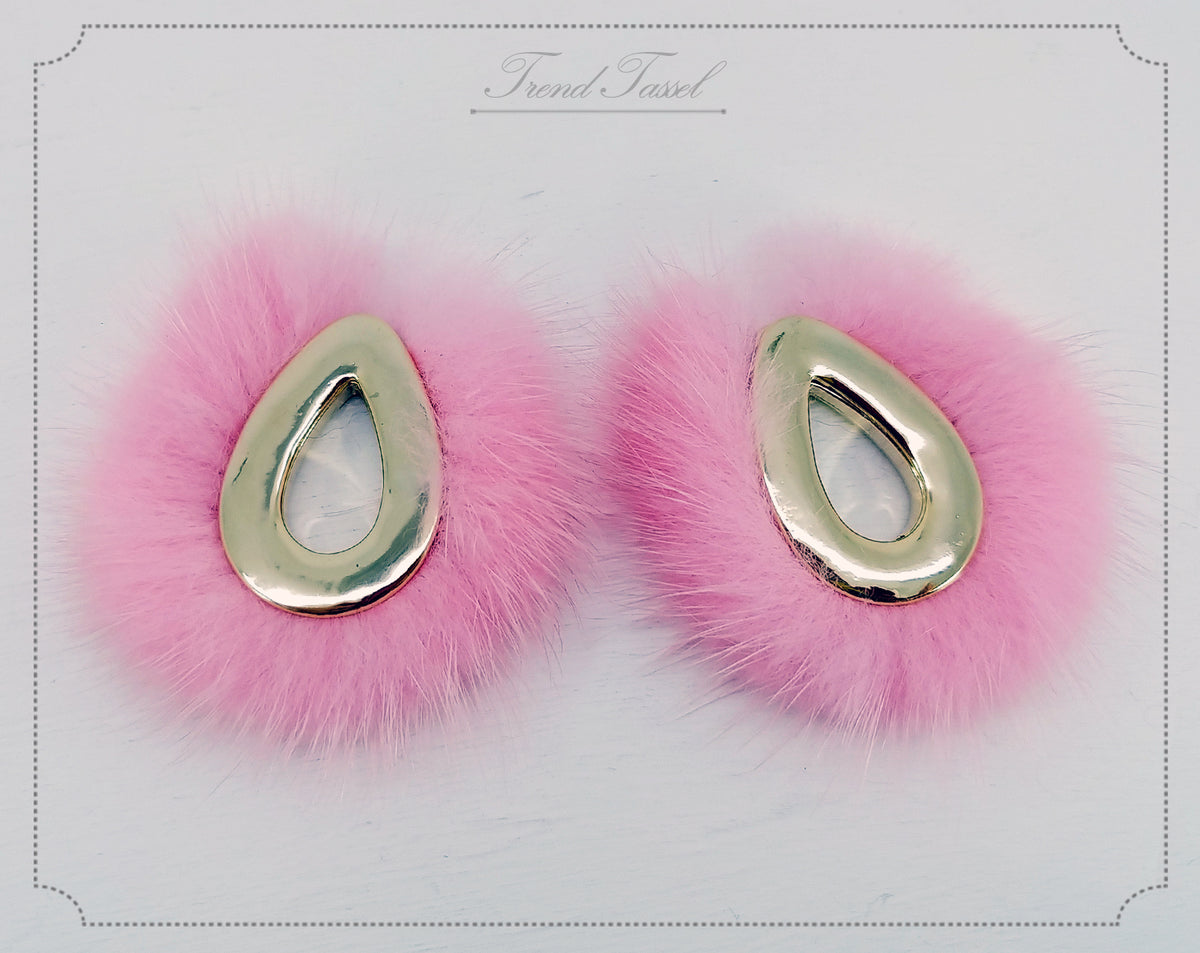 Pink, 52mm Teardrop Mink Fur Pendant, ECT0165