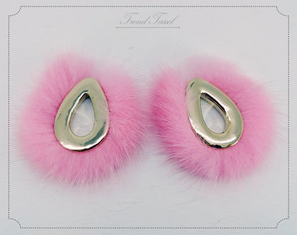 Pink, 52mm Teardrop Mink Fur Pendant, ECT0165