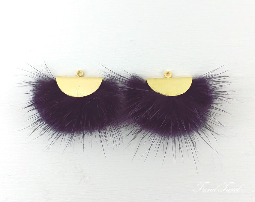 Purple, 26mm Mink Fur Fan Cap Pendant, ECT0034