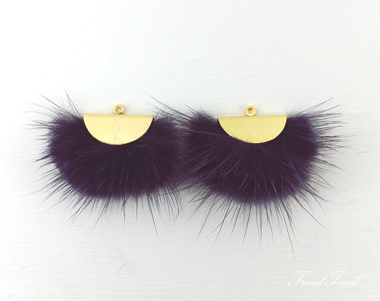 Purple, 26mm Mink Fur Fan Cap Pendant, ECT0034