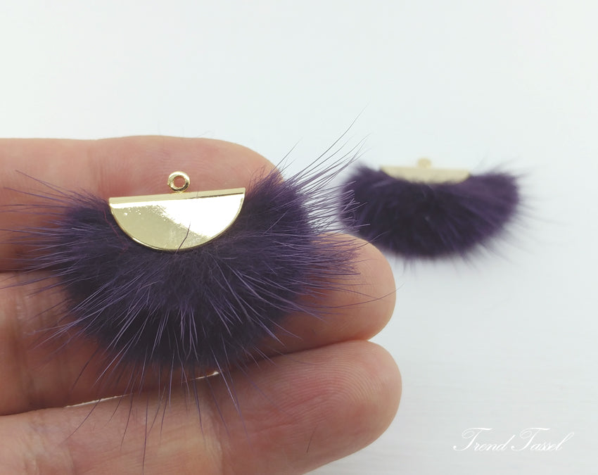 Purple, 26mm Mink Fur Fan Cap Pendant, ECT0034