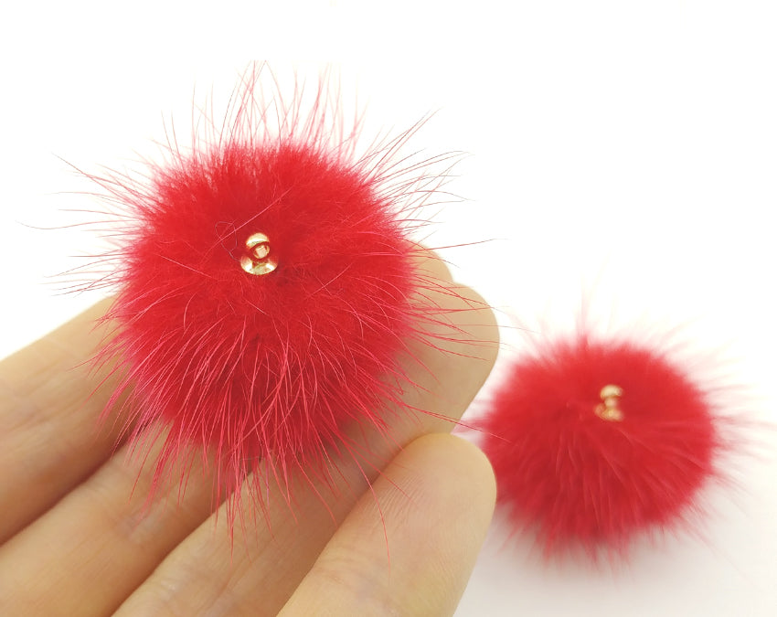 (top ring) Red, 30mm Mink Fur Ball, ECT0009R