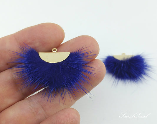 Royal Blue, 26mm Mink Fur Fan Cap Pendant, ECT0034