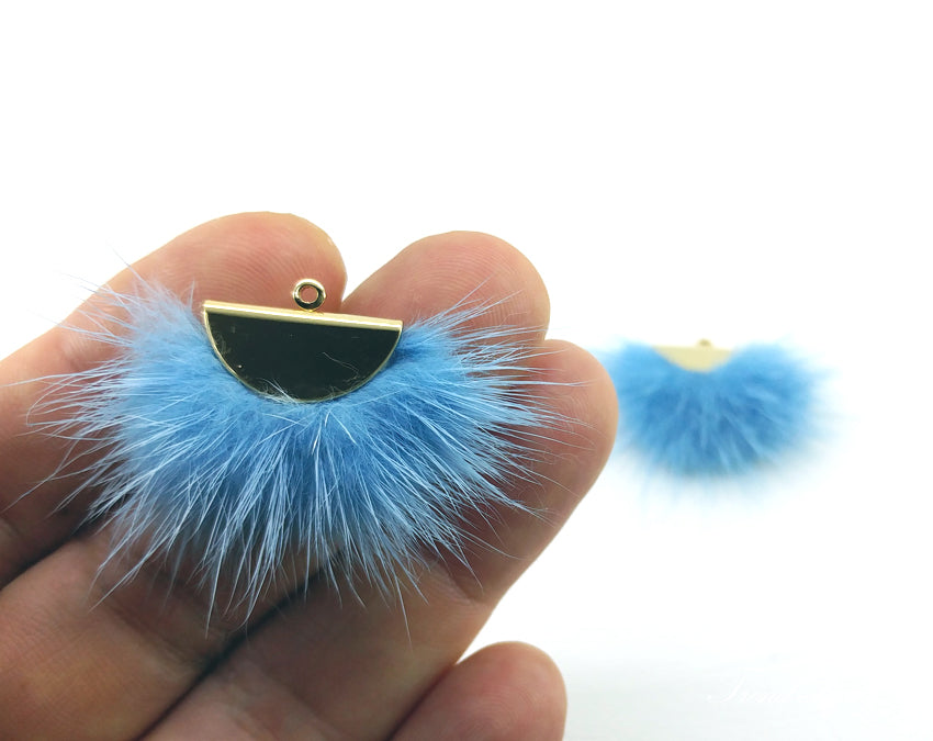 Sky Blue, 26mm Mink Fur Fan Cap Pendant, ECT0034