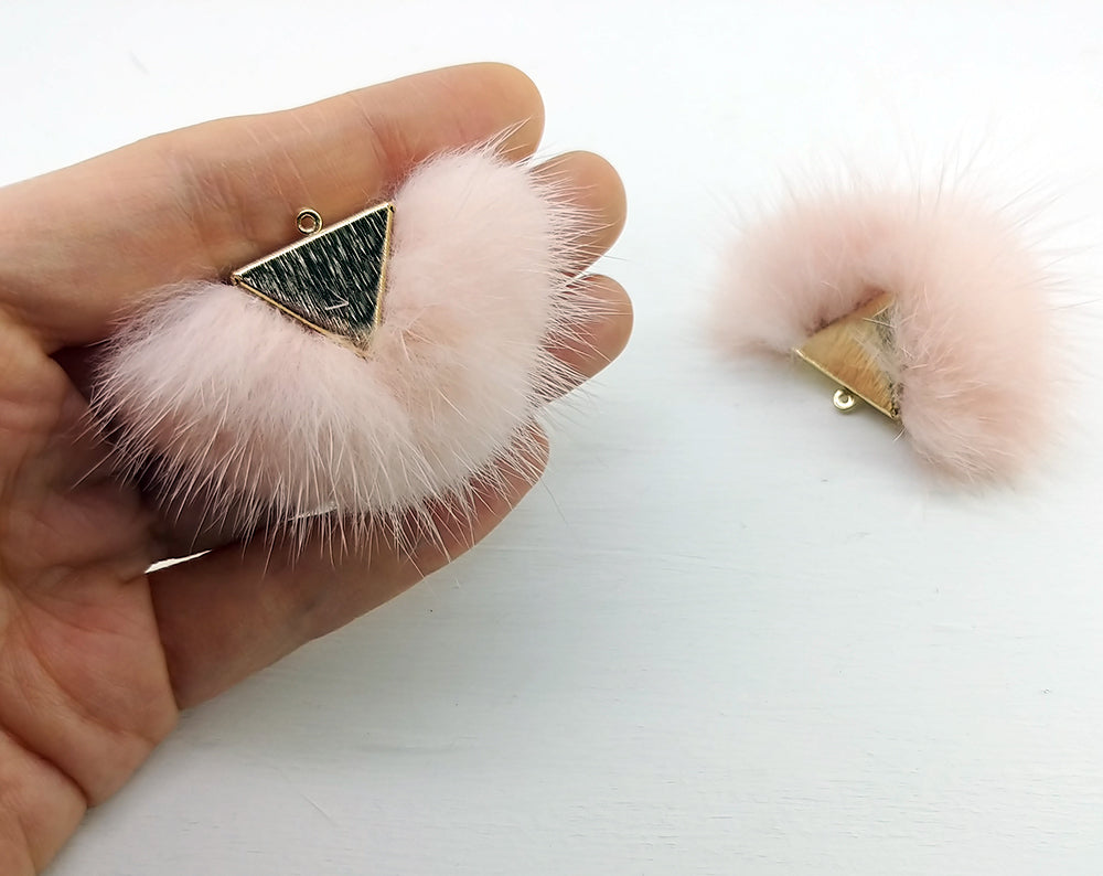 Babypink, 50mm Chubby Mink Fur Triangle PomPom, ECT0166