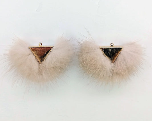 Beige, 50mm Chubby Mink Fur Triangle PomPom, ECT0166