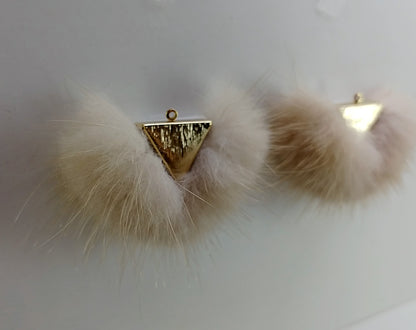 Beige, 50mm Chubby Mink Fur Triangle PomPom, ECT0166